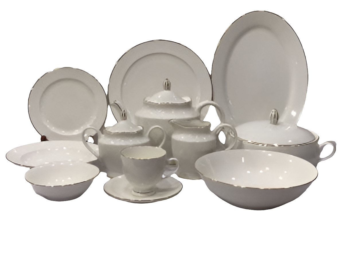 Bone China 61 Pcs Elegant White Dinner Set with Golden Outline – 8 Person Serving