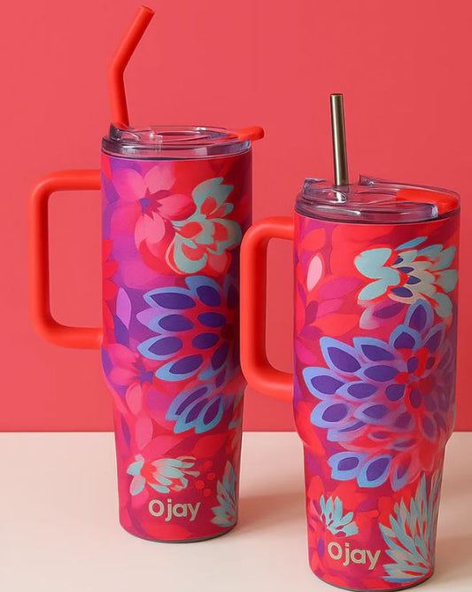 O’jay Floral Burst Tumbler – 40oz & 50oz | Insulated Stainless Steel | Leak-Proof