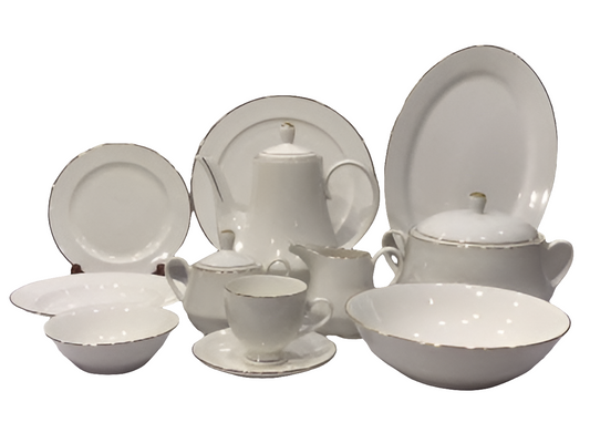 Bone China 61 Pcs Elegant White Dinner Set with Golden Outline – 8 Person Serving